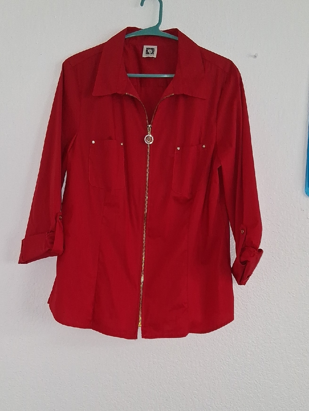 Anne Klein Red Zip Front Blouse